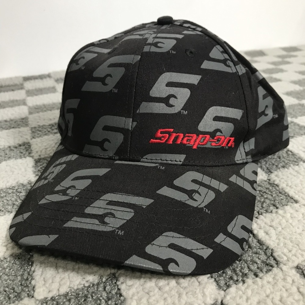 Snap On Tools All Over Print Logo Hat Cap Black Gray Strapback K-Products